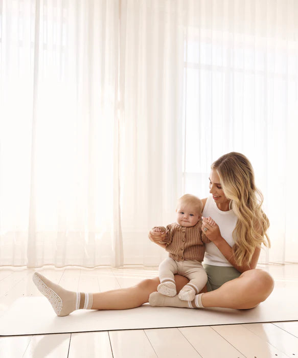 Custom Crew Grip non slip Sock Beige stripe