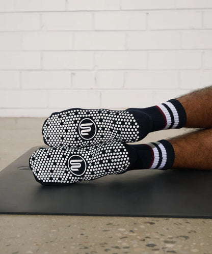 Men's Crew Non Slip Grip Sock Nautical Stripe
