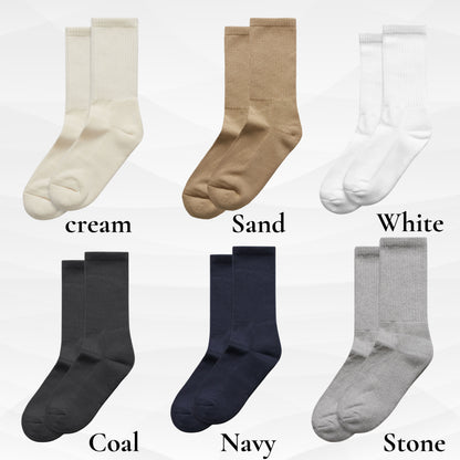 Thick cotton warm socks available in multicolours suitable for Embroidered name or custom roman numeral date