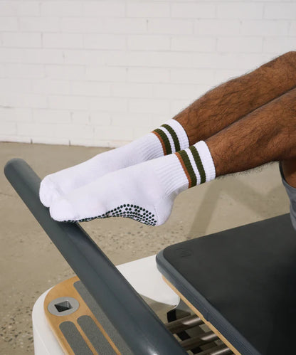 Men's Crew Non Slip Grip Sock Ivory Erth