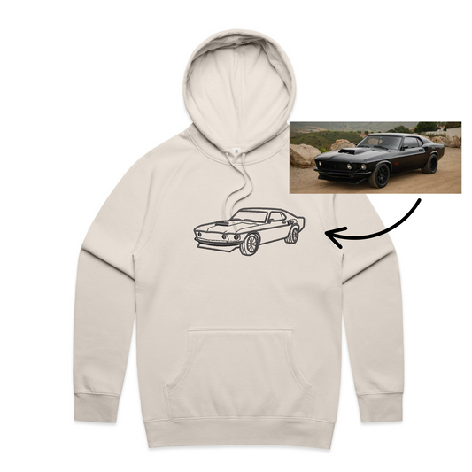 Custom Embroidered Line drawing car portrait sketch