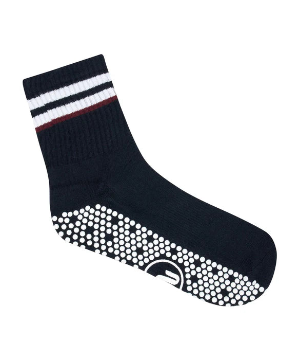 Men's Crew Non Slip Grip Sock Nautical Stripe