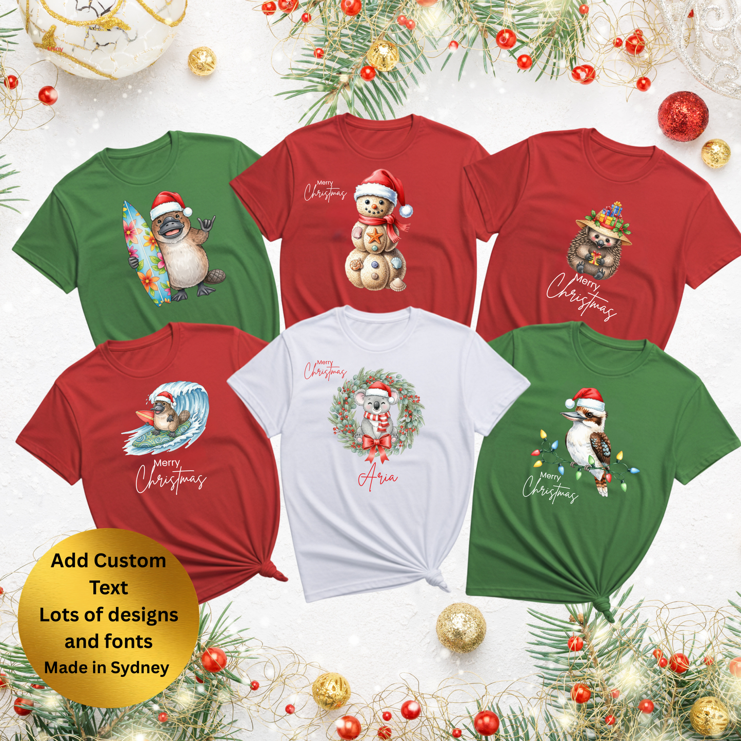 Personalise Australian theme Christmas family matching T-shirts