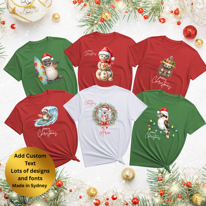 Personalise Australian theme Christmas family matching T-shirts