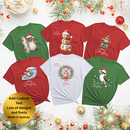 Personalise Australian theme Christmas family matching T-shirts