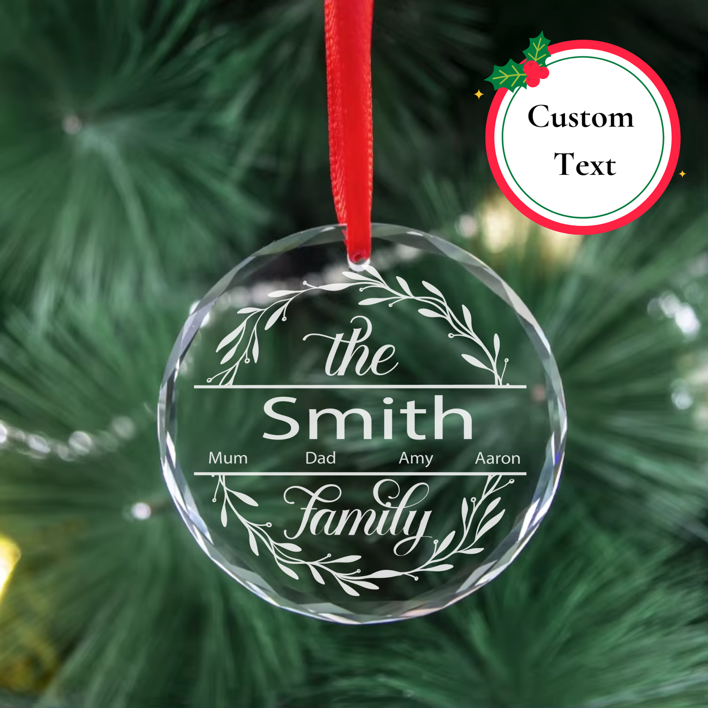 Family Engraved Glass Christmas Bauble